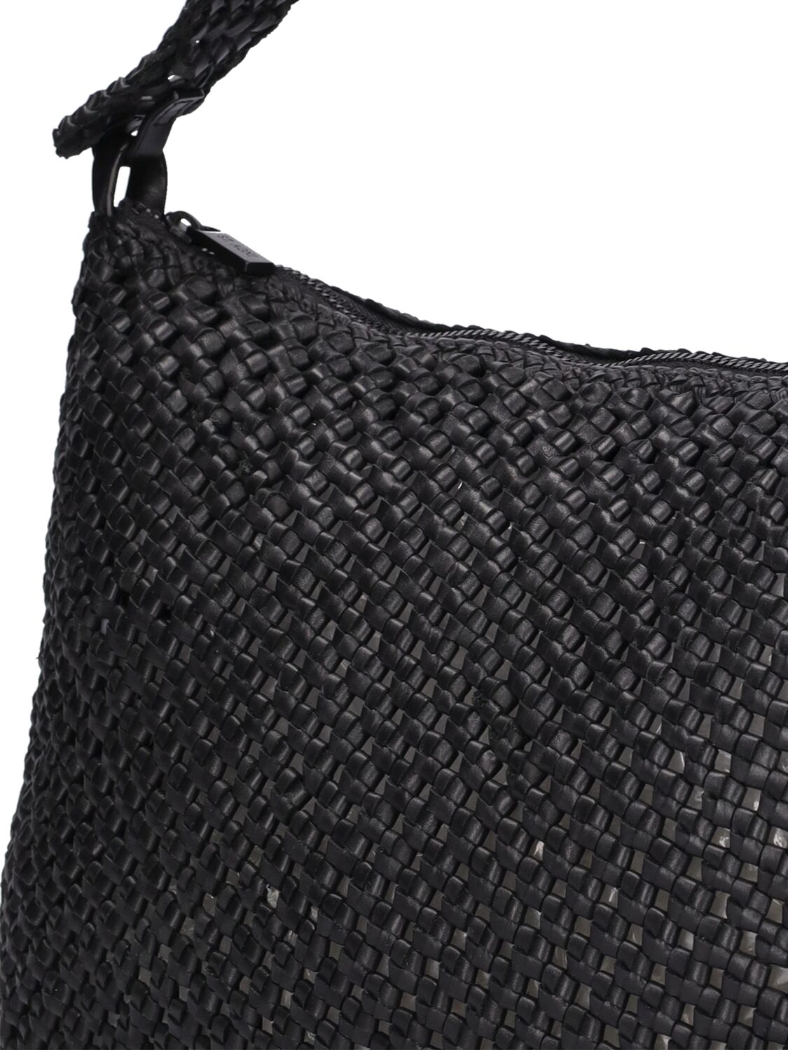 Shop St.agni Macramé Woven Leather Shoulder Bag In Black