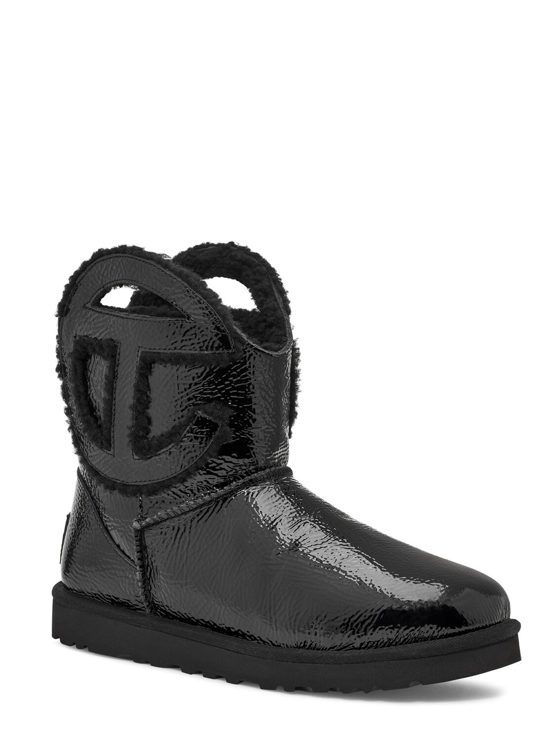 Ugg X Telfar 10mm Telfar Mini Crinkled Patent Boots In Black