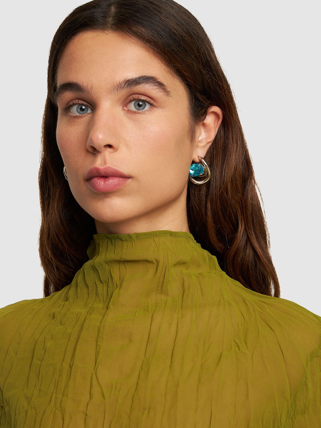Shop Marni Crystal Stone Hoop Earrings In 블루,그린