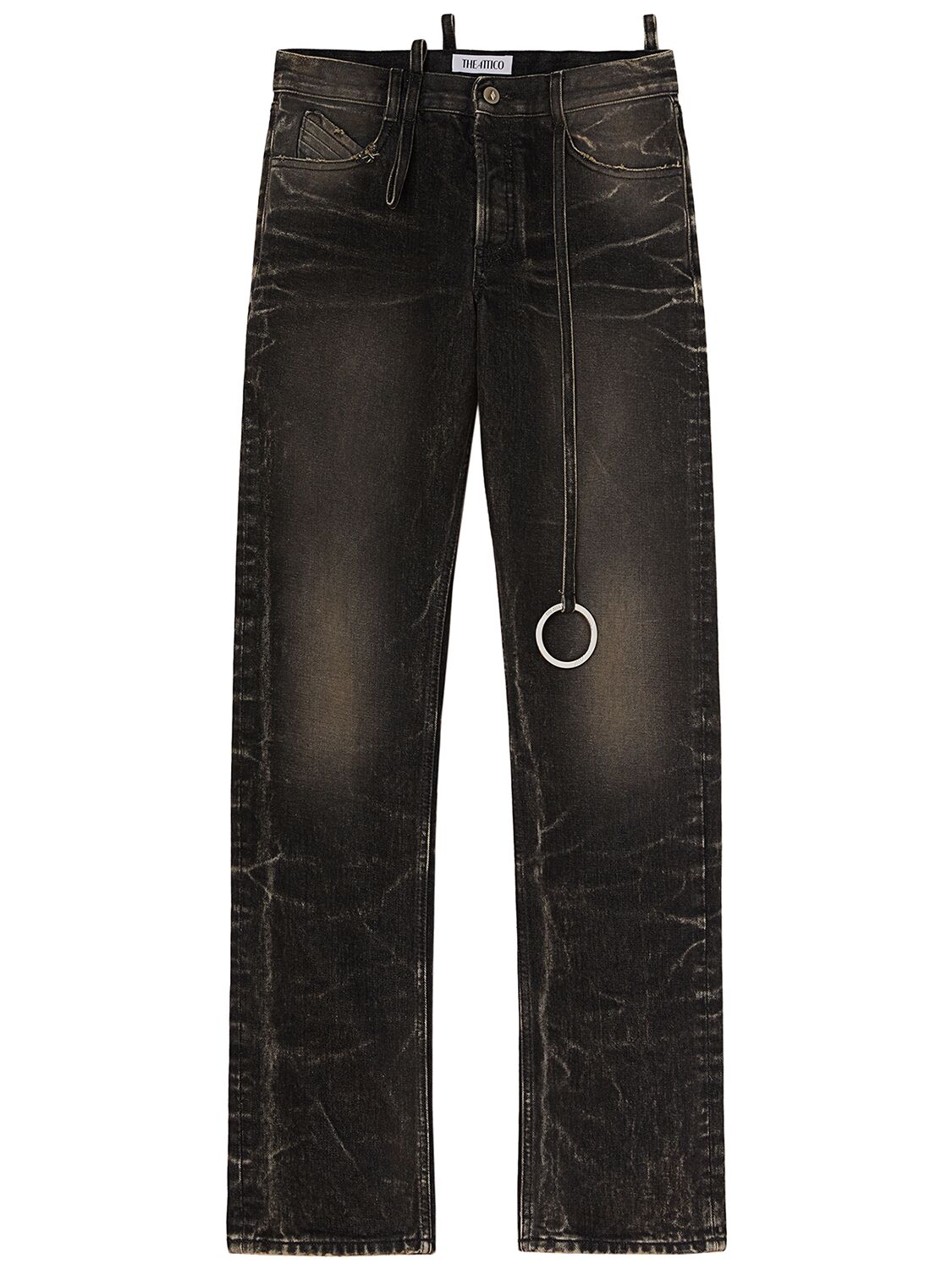 Shop Attico Denim Straight Jeans W/ Ring Detail In Multicolor