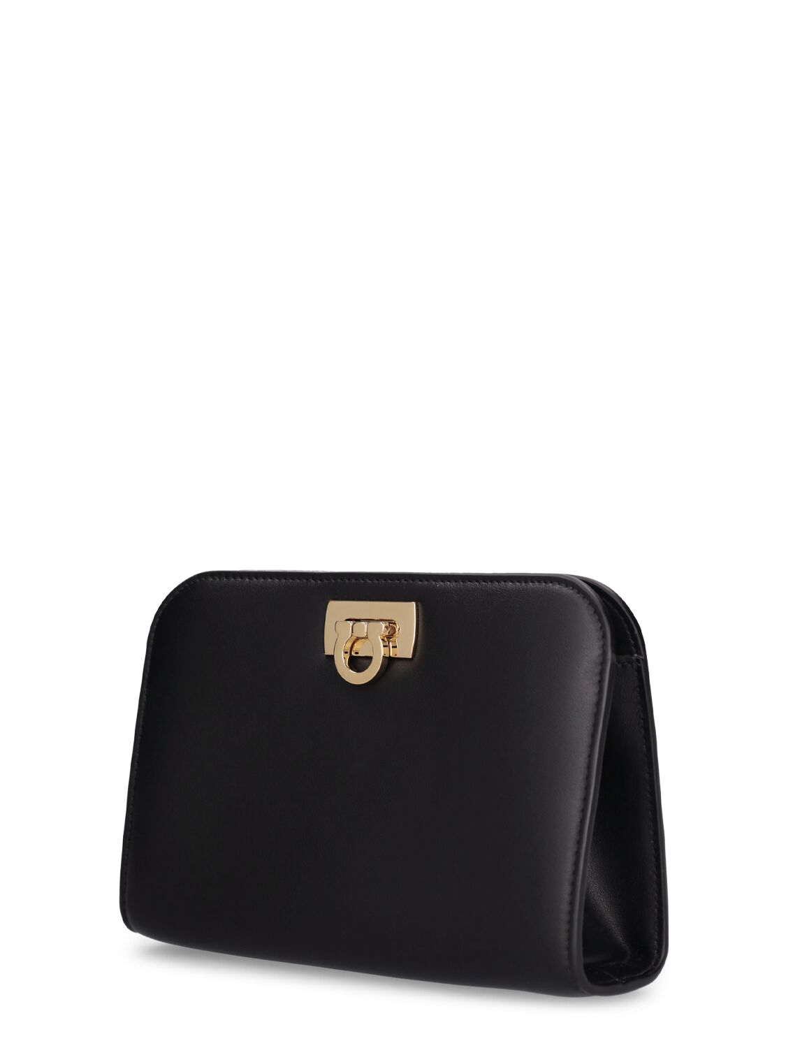 Shop Ferragamo Mini Diana Leather Clutch In Black