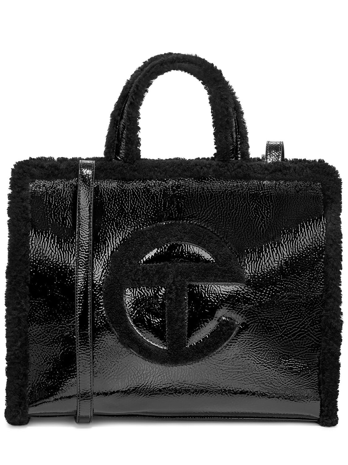 Ugg X Telfar Medium Telfar Crinkle Patent Shopper Bag In Black