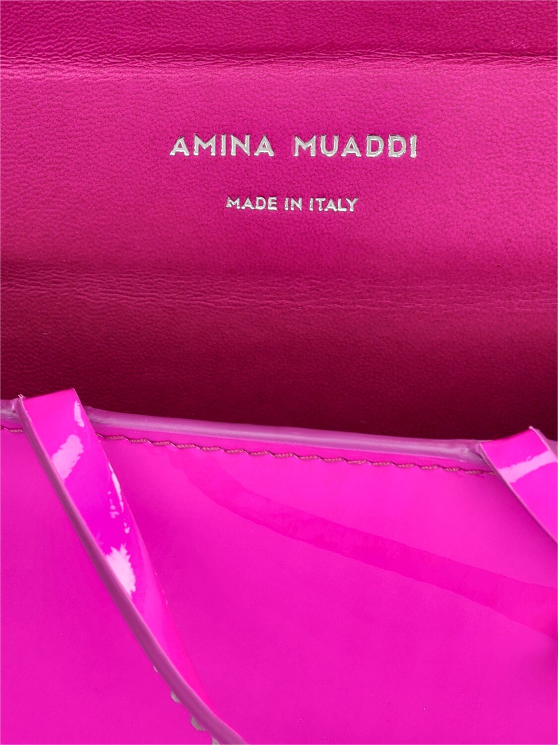 Shop Amina Muaddi Super Amini Gilda Patent Bag W/crystals In Orchid