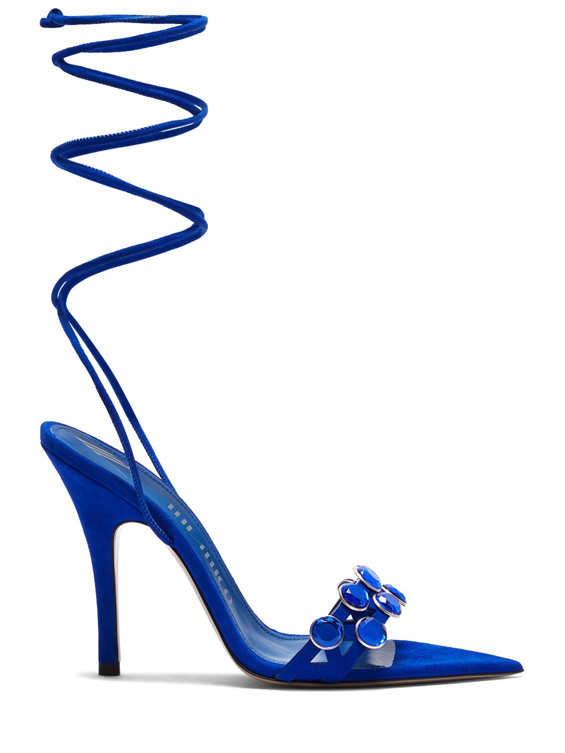 Shop Attico 105mm Grid Suede Sandals In Blue