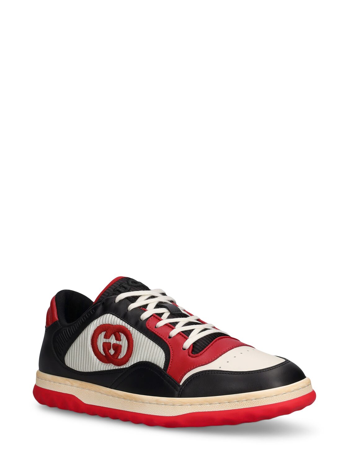 Shop Gucci Mac80 Leather Sneakers In Black,red