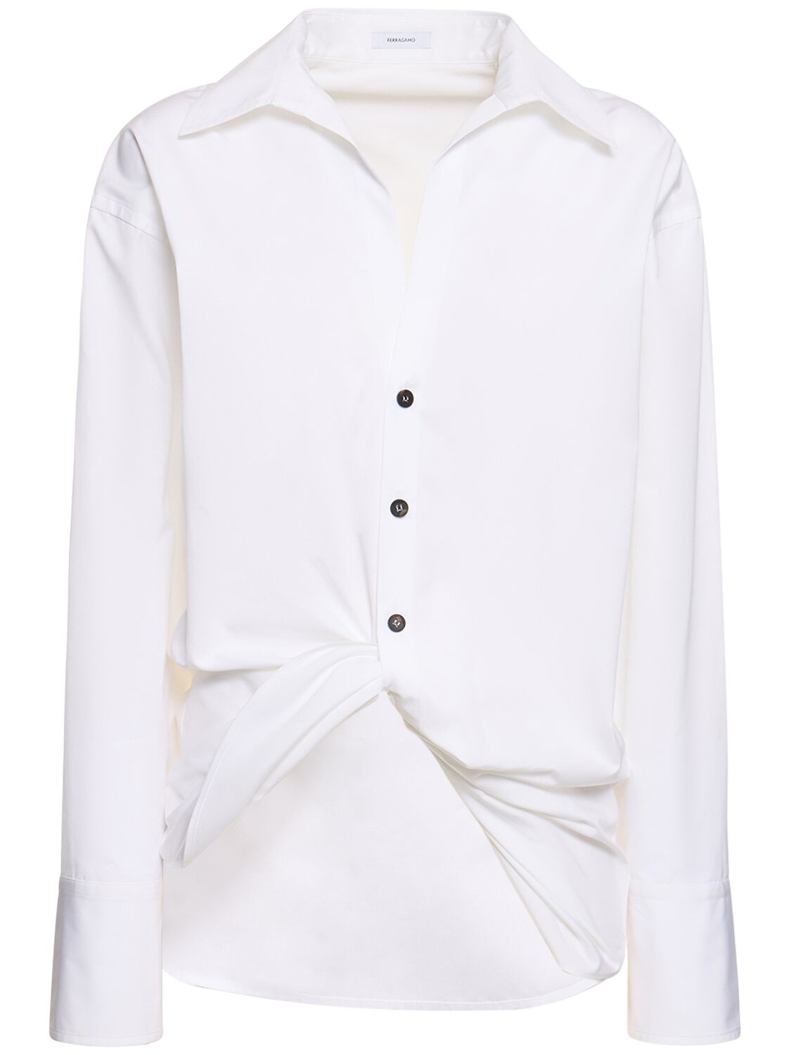 Shop Ferragamo Cotton Poplin Shirt W/twist In White