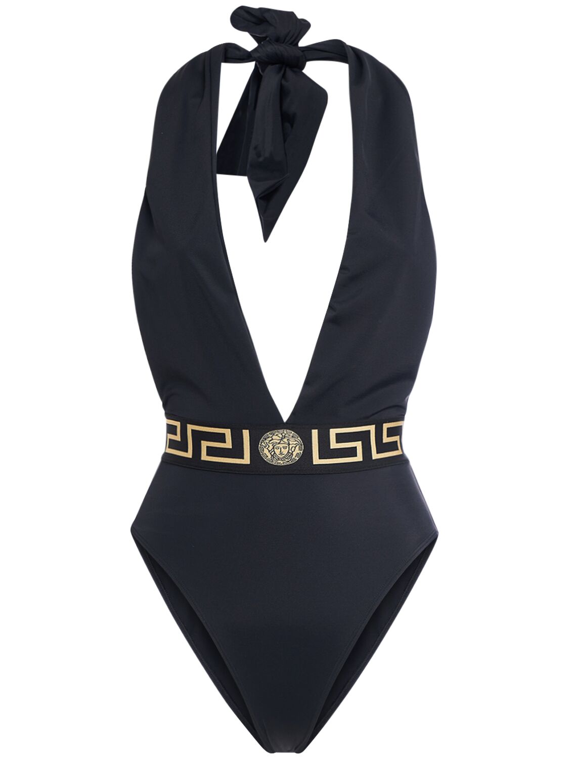 Shop Versace Greca Lycra One-piece Swimsuit In Black