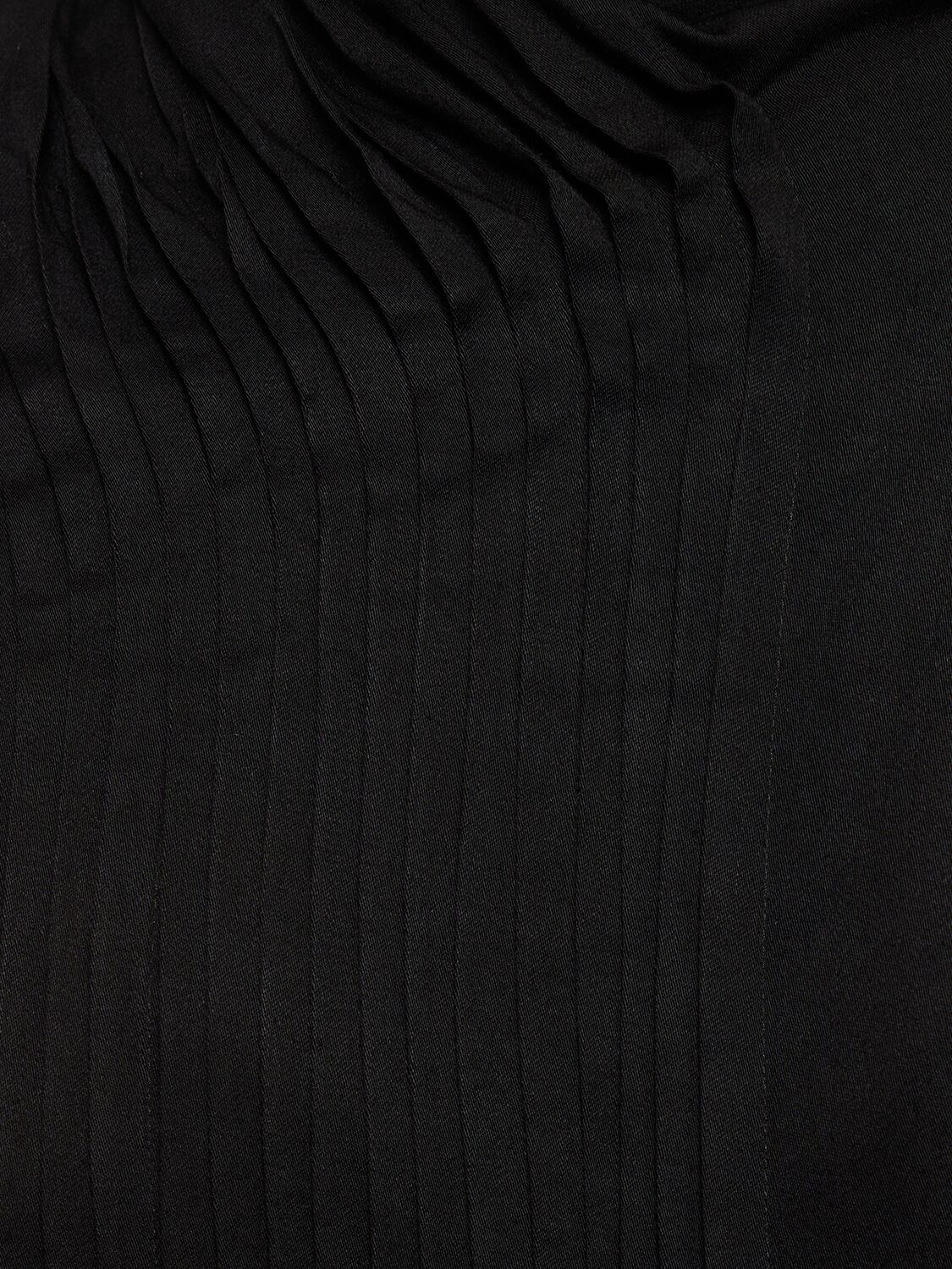 Shop Yohji Yamamoto Pleated Layered Satin Blouse In Black