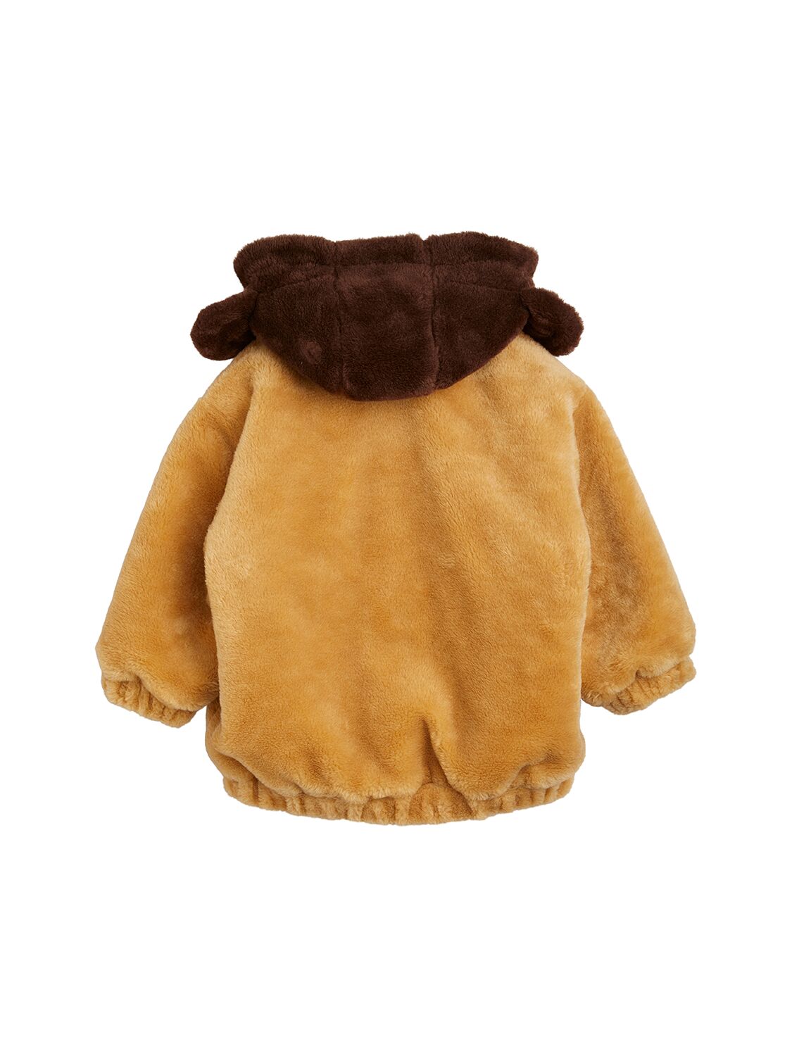 Shop Mini Rodini Recycled Teddy Hooded Jacket W/ Ears In Beige