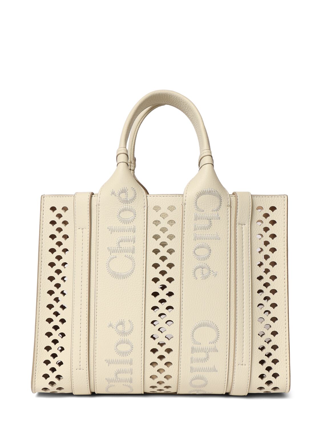 Chloé Woody Perforated Grained Leather Bag In White