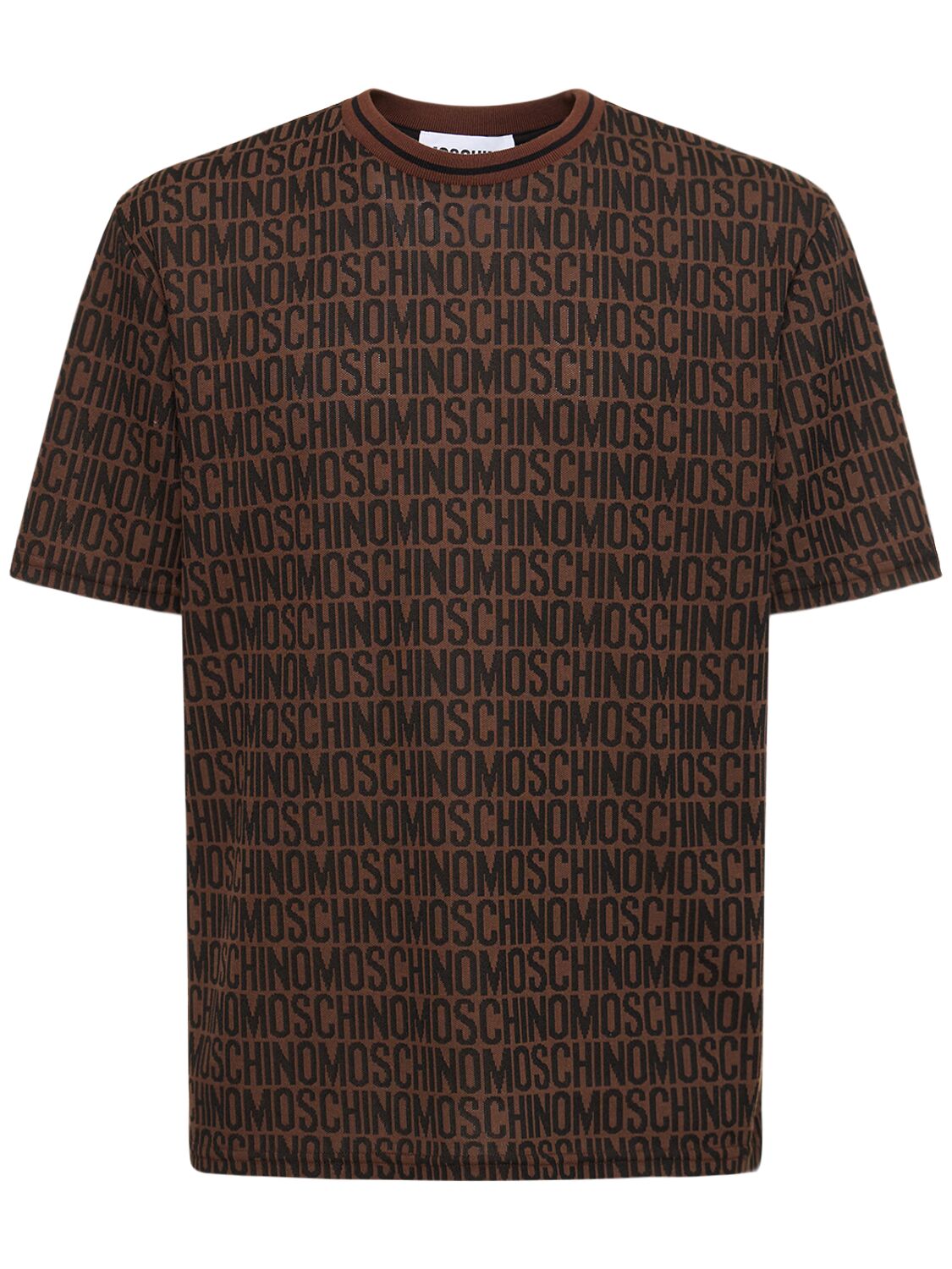 Moschino Logo Cotton Jacquard T-shirt In Brown