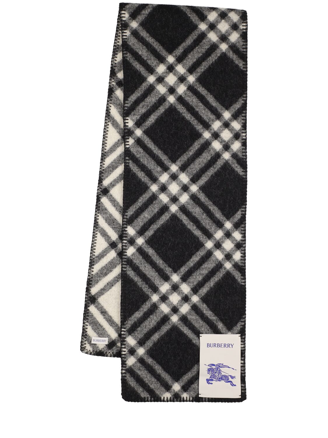 Écharpe En Laine À Carreaux Avec Logo - BURBERRY - Modalova