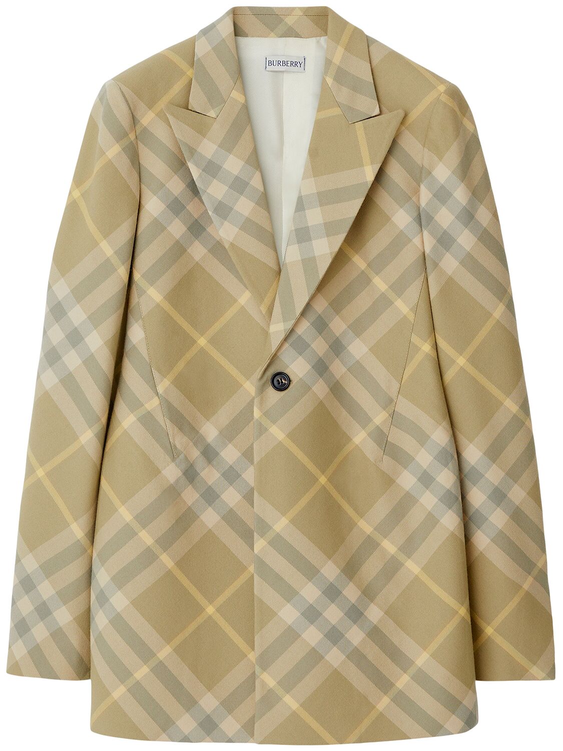 Shop Burberry Check Wool Tailored Single Breast Jacket In Beige,multi