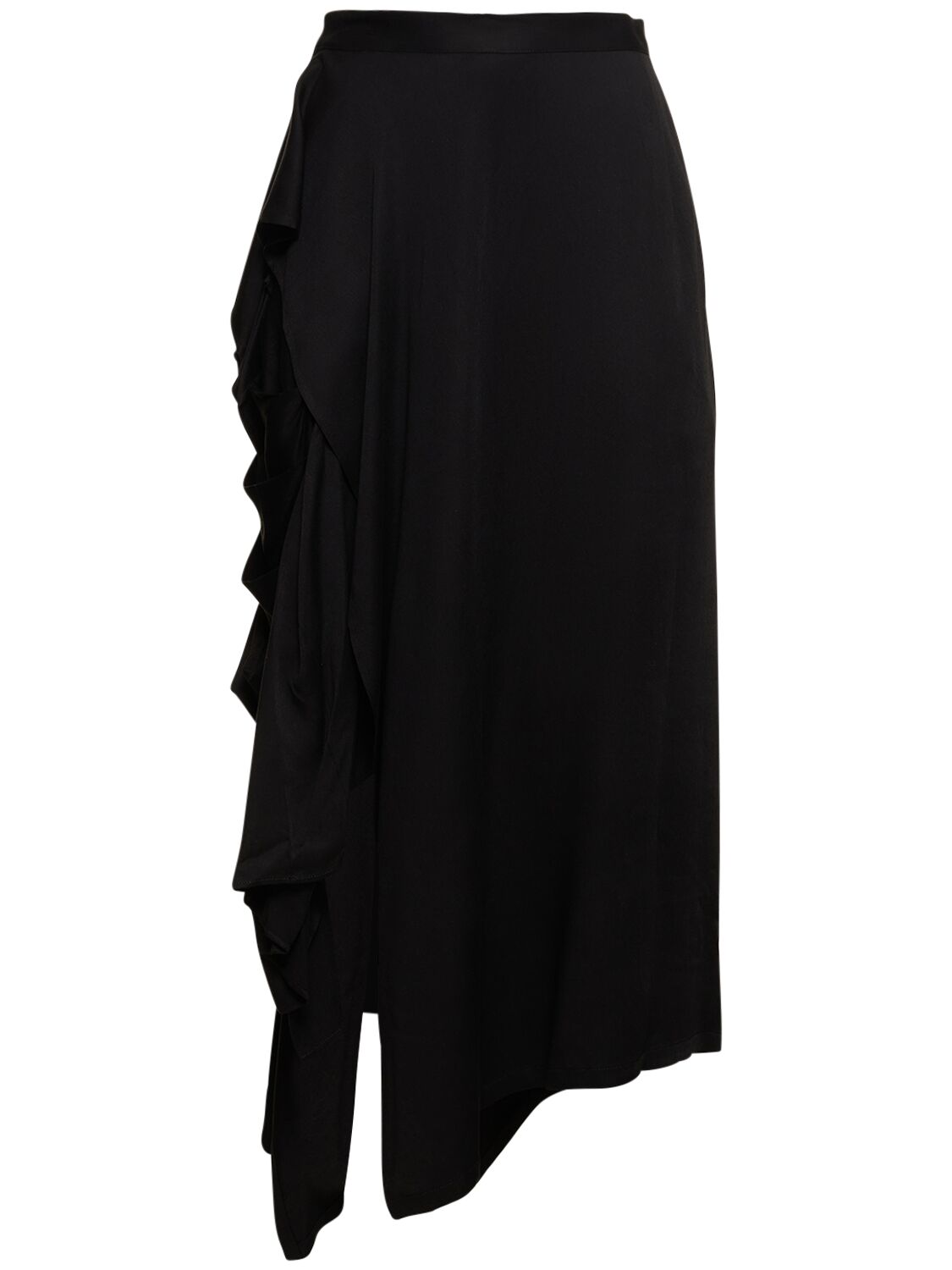 Yohji Yamamoto Ruffled Satin Asymmetric Midi Skirt In Black