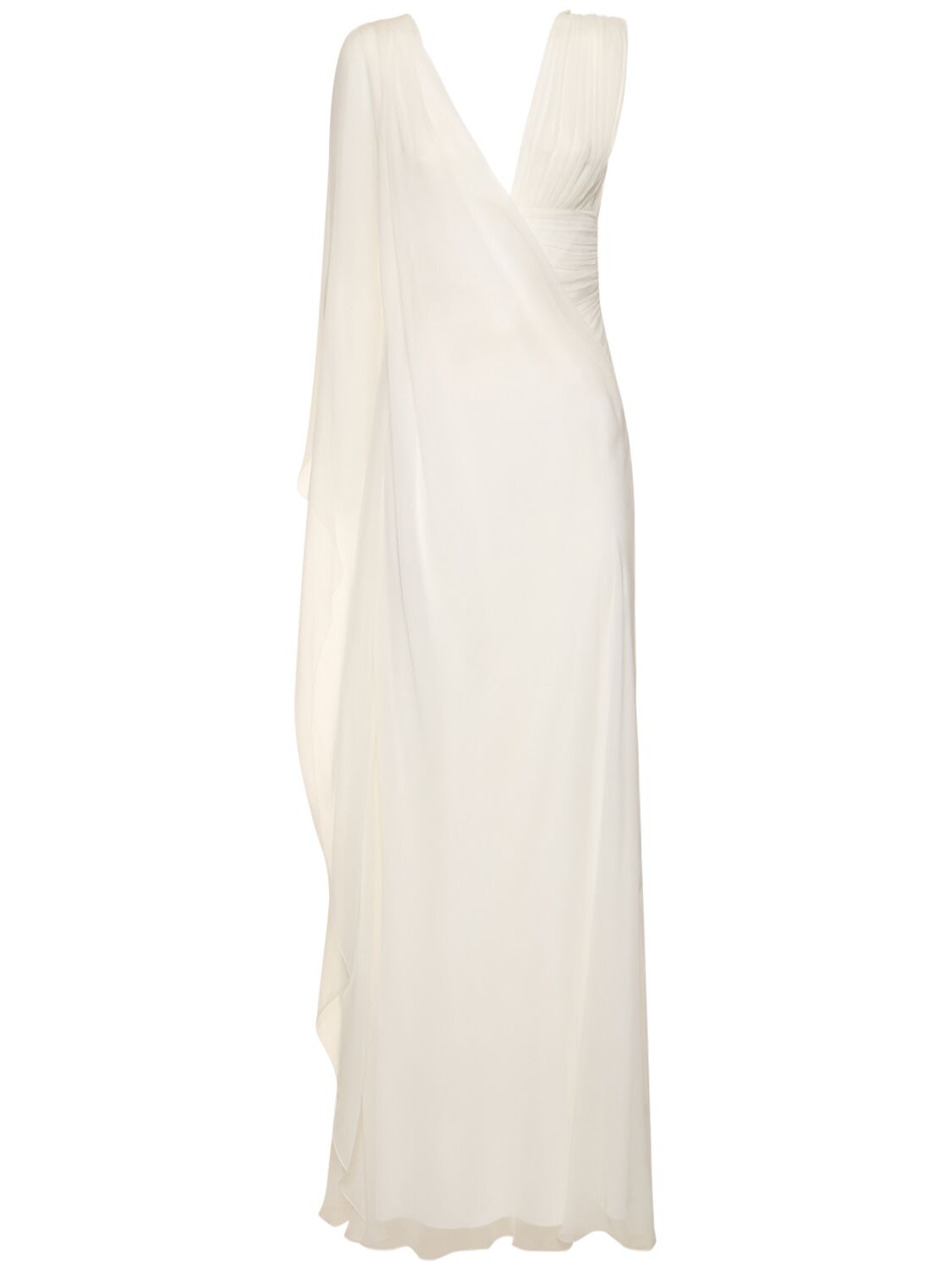 Alberta Ferretti Draped Chiffon Long Dress In White
