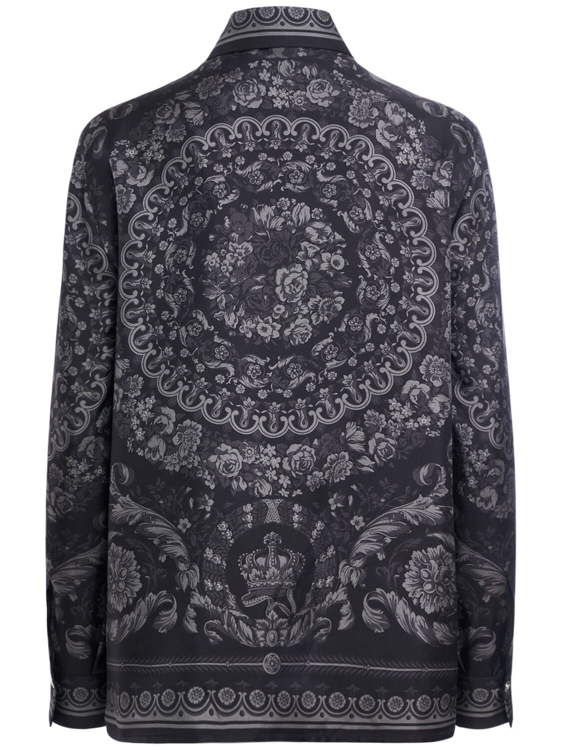 Shop Versace Barocco Print Silk Twill Formal Shirt In Multi,black