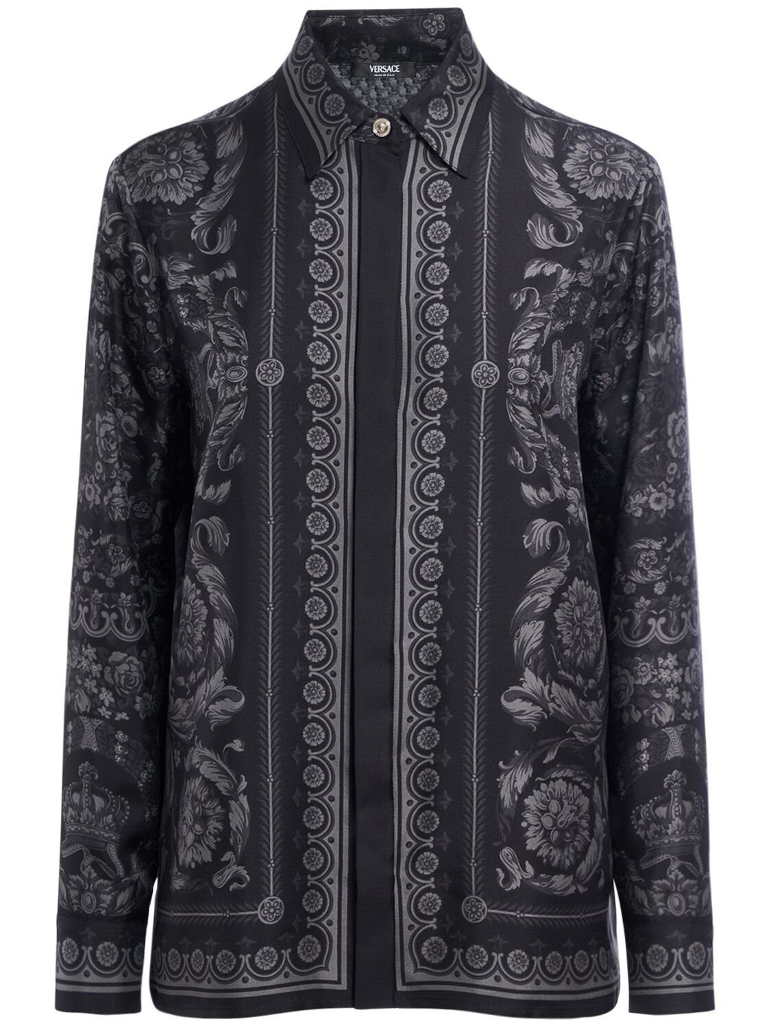 Shop Versace Barocco Print Silk Twill Formal Shirt In Multi,black