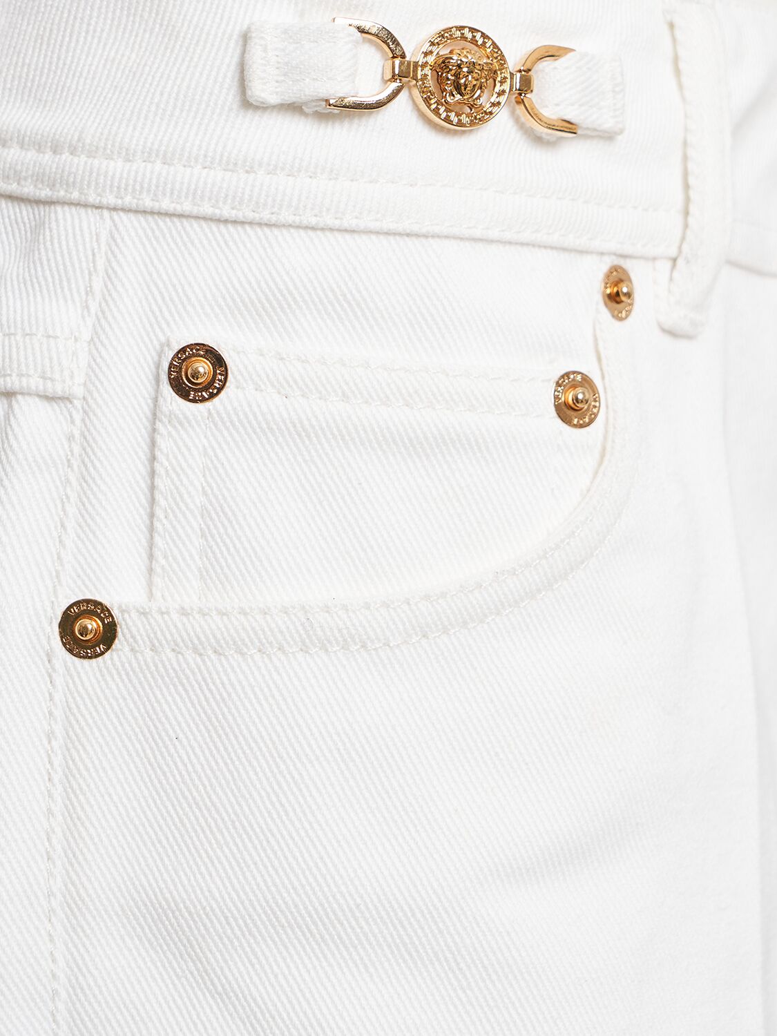 Shop Versace Denim Shorts In White