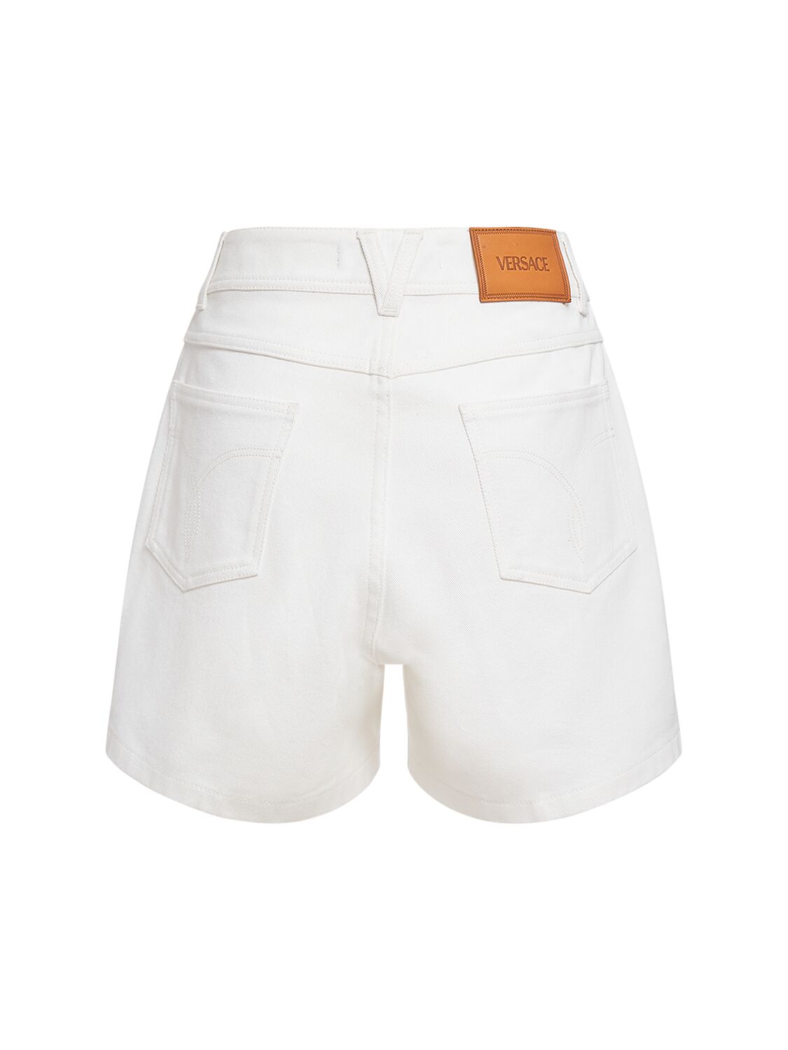 Shop Versace Denim Shorts In White
