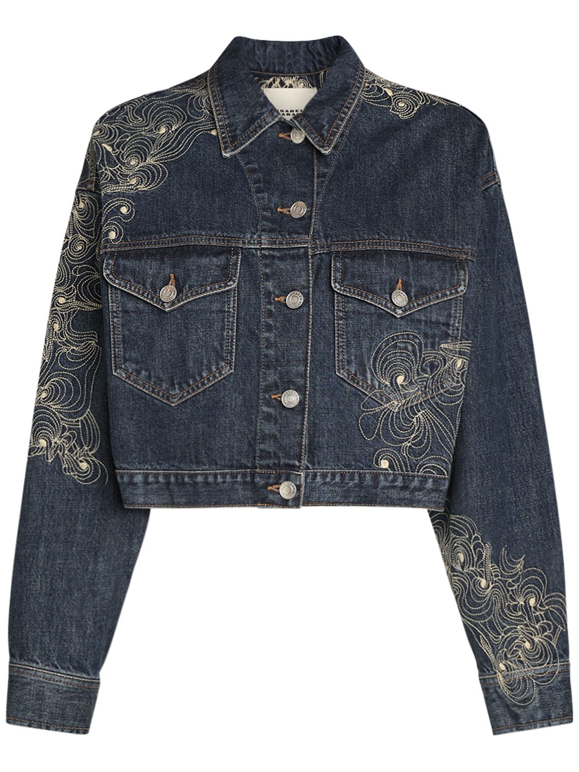 Shop Isabel Marant Isleya Embroidered Denim Jacket In Blue