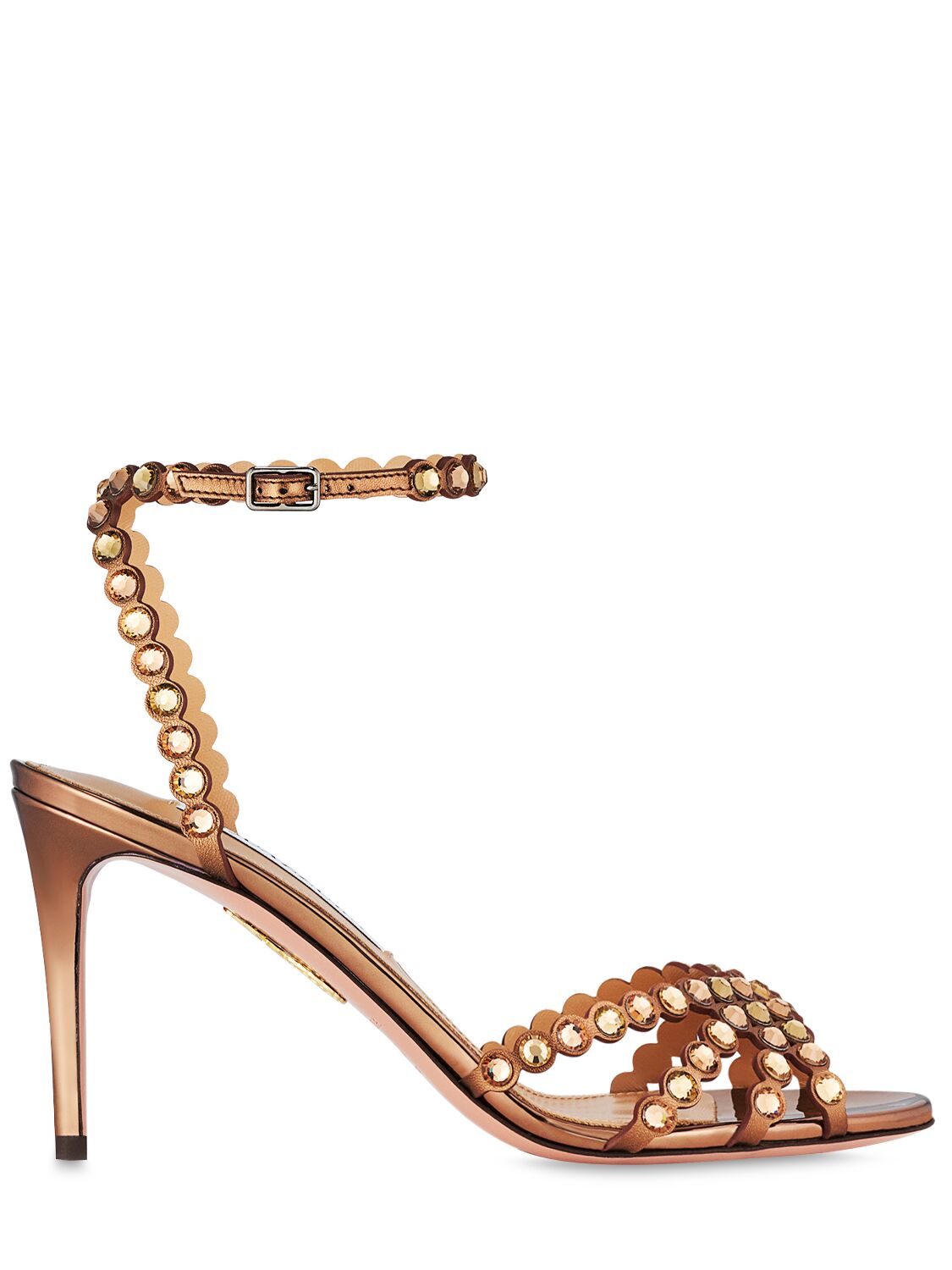Aquazzura 85mm Tequila Laminated Leather Sandals In Light Brown