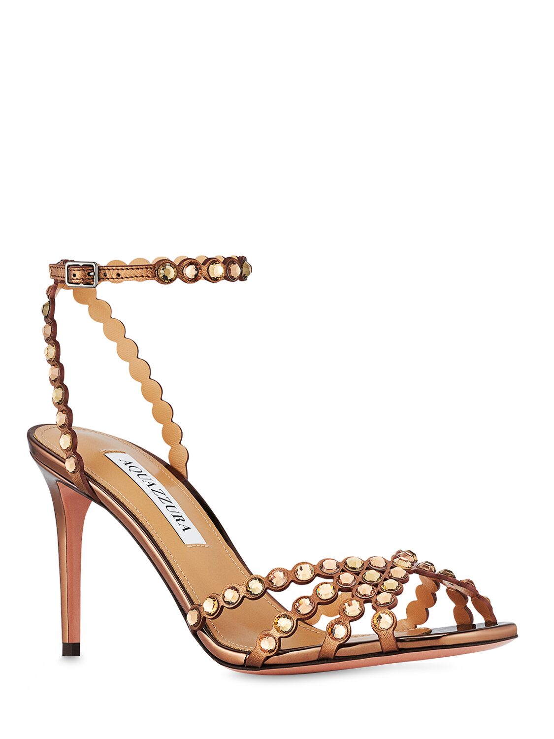 Shop Aquazzura 85mm Tequila Laminated Leather Sandals In Light Brown