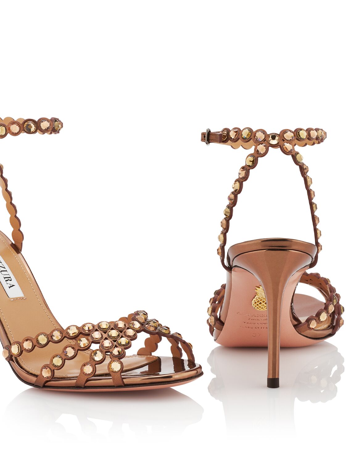 Shop Aquazzura 85mm Tequila Laminated Leather Sandals In Light Brown