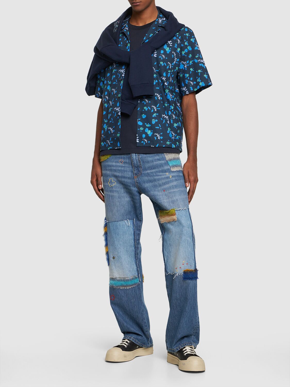 Shop Marni Straight Cotton Denim Jeans W/mohair In Blue