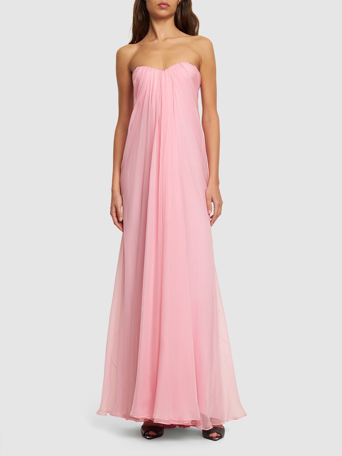 Shop Alexander Mcqueen Long Silk Dress In Light Pink