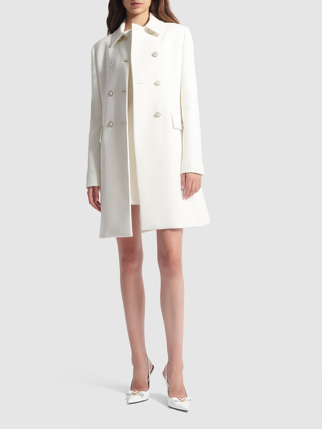 Shop Versace Stretch Viscose Crepe Coat In White