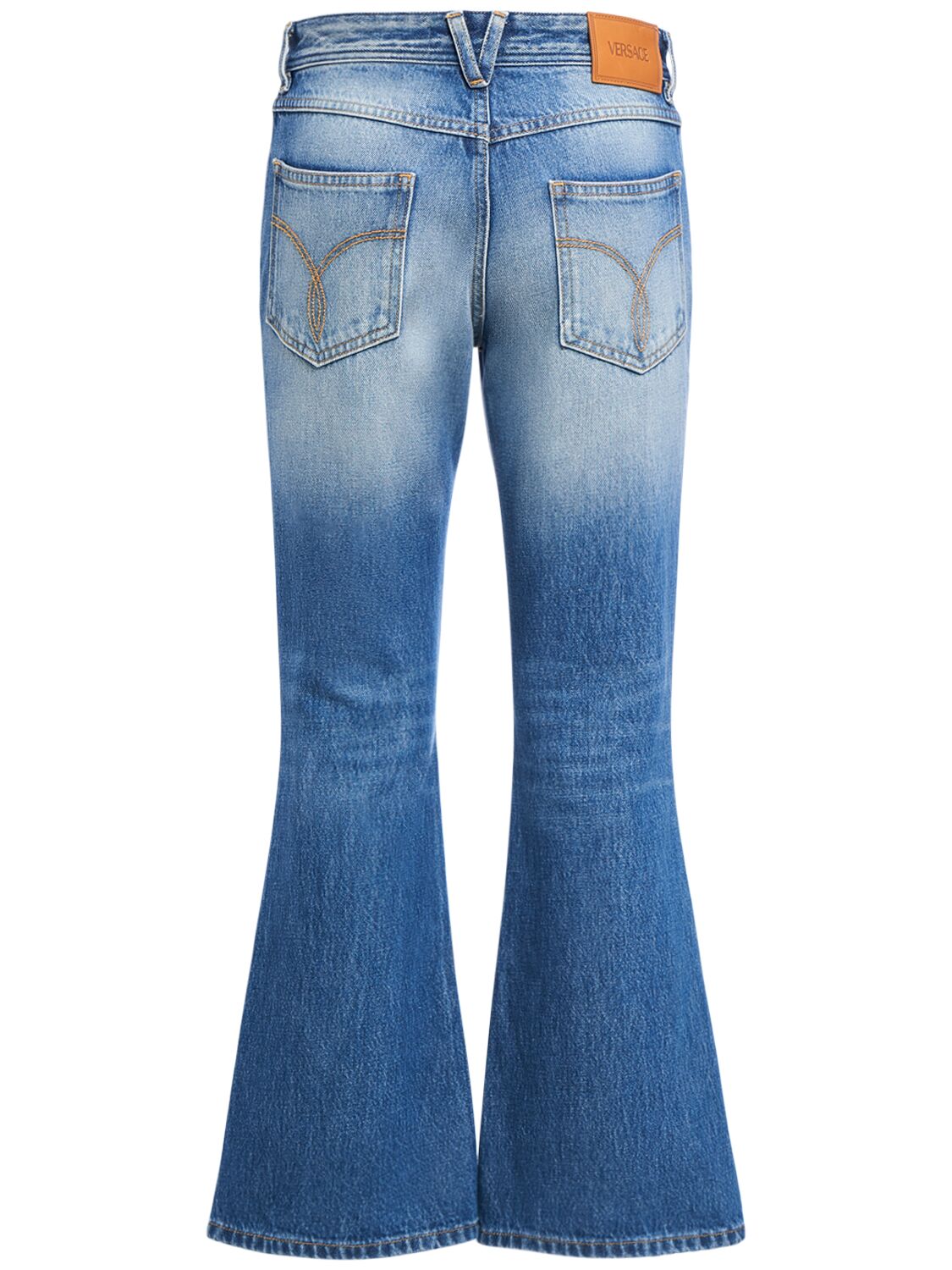Shop Versace Denim Flared Jeans In Blue