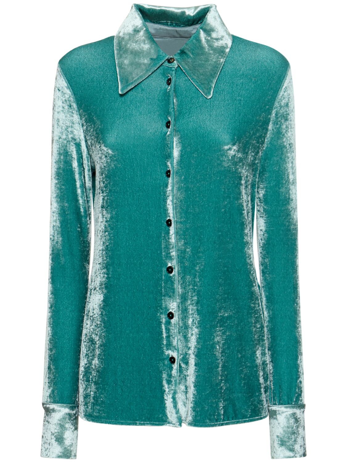 Shop Jil Sander Velvet Jersey Long Sleeve Shirt In Light Blue