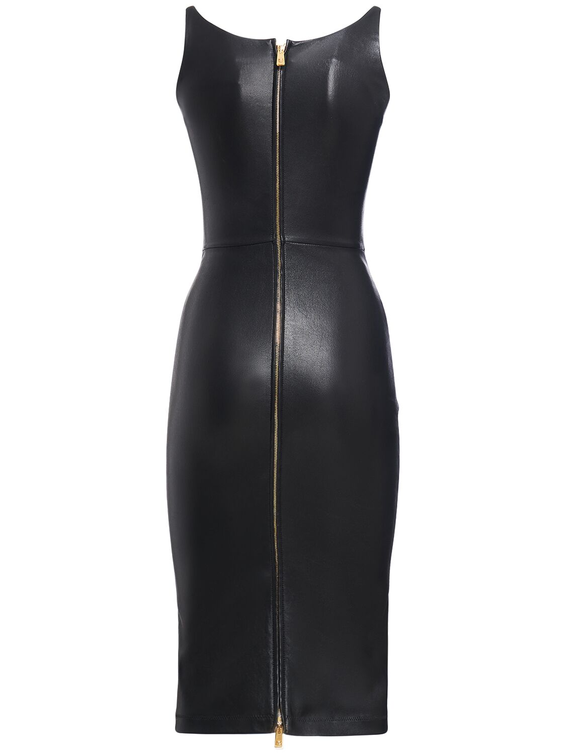 Shop Versace Shiny Leather Bustier Midi Dress In Black