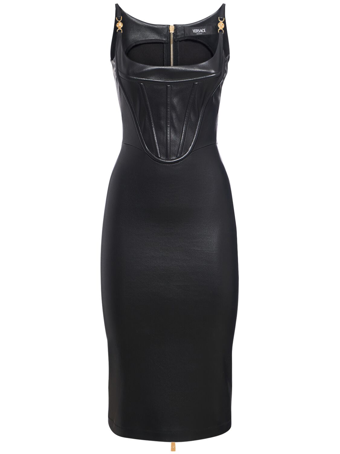 Versace Stretch-leather Bodycon Midi Dress In Black