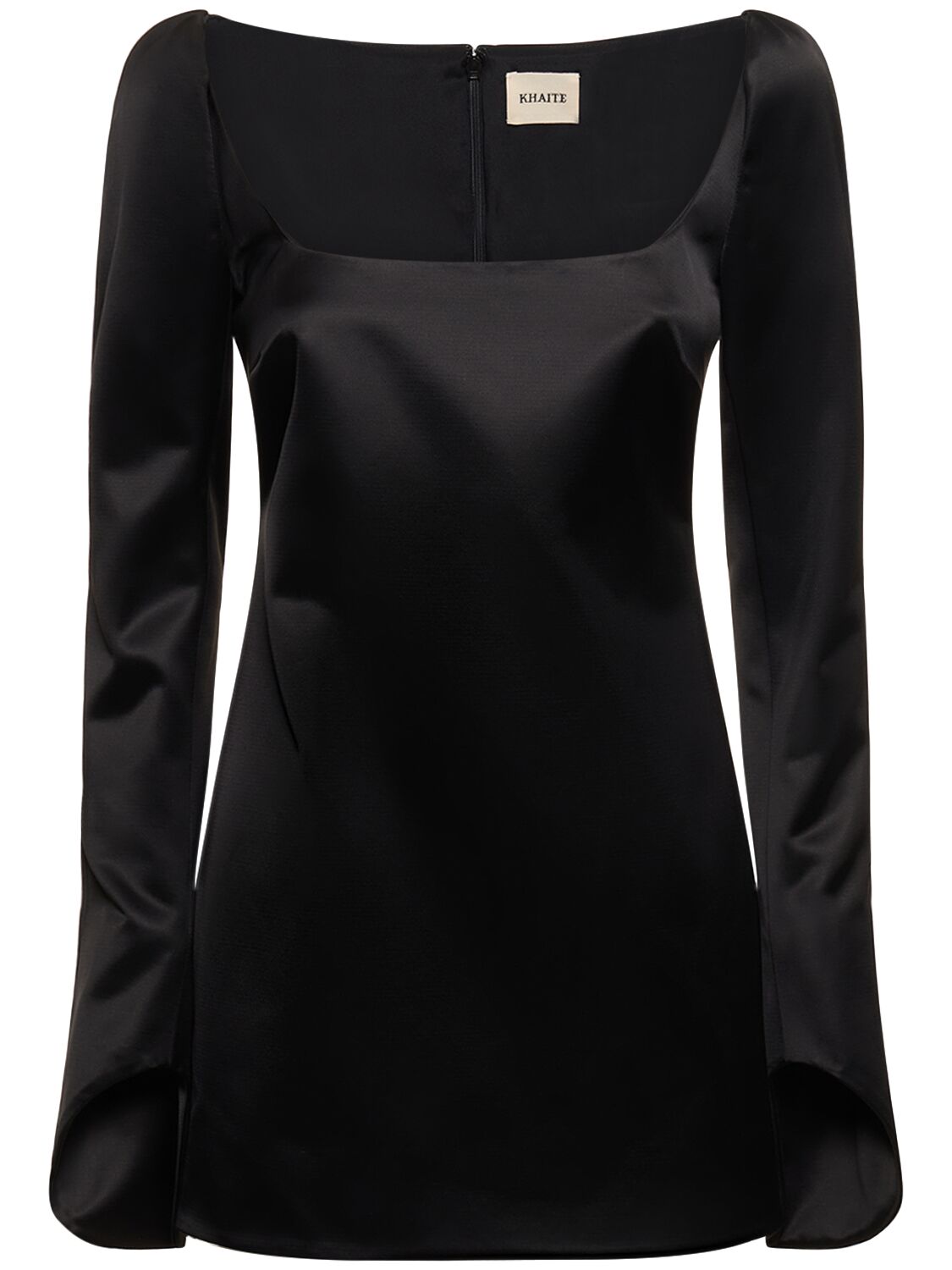 Shop Khaite Tate Long Sleeved Crepe Mini Dress In Black