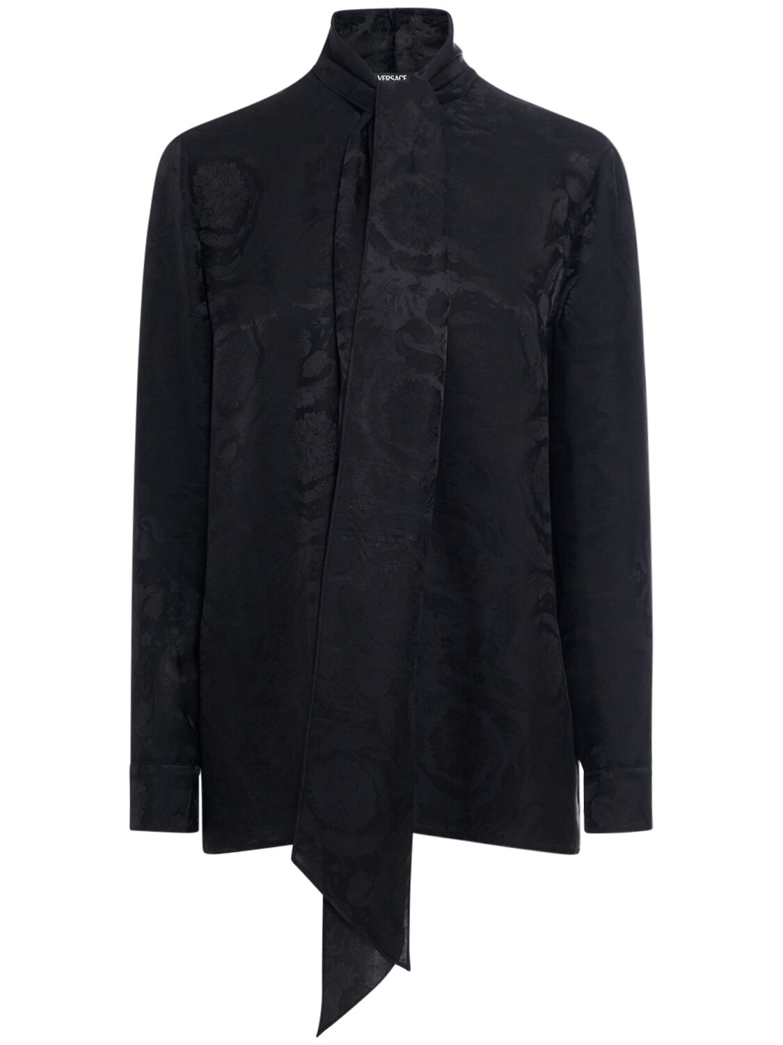 Shop Versace Barocco Silk Blend Jacquard Shirt In Black