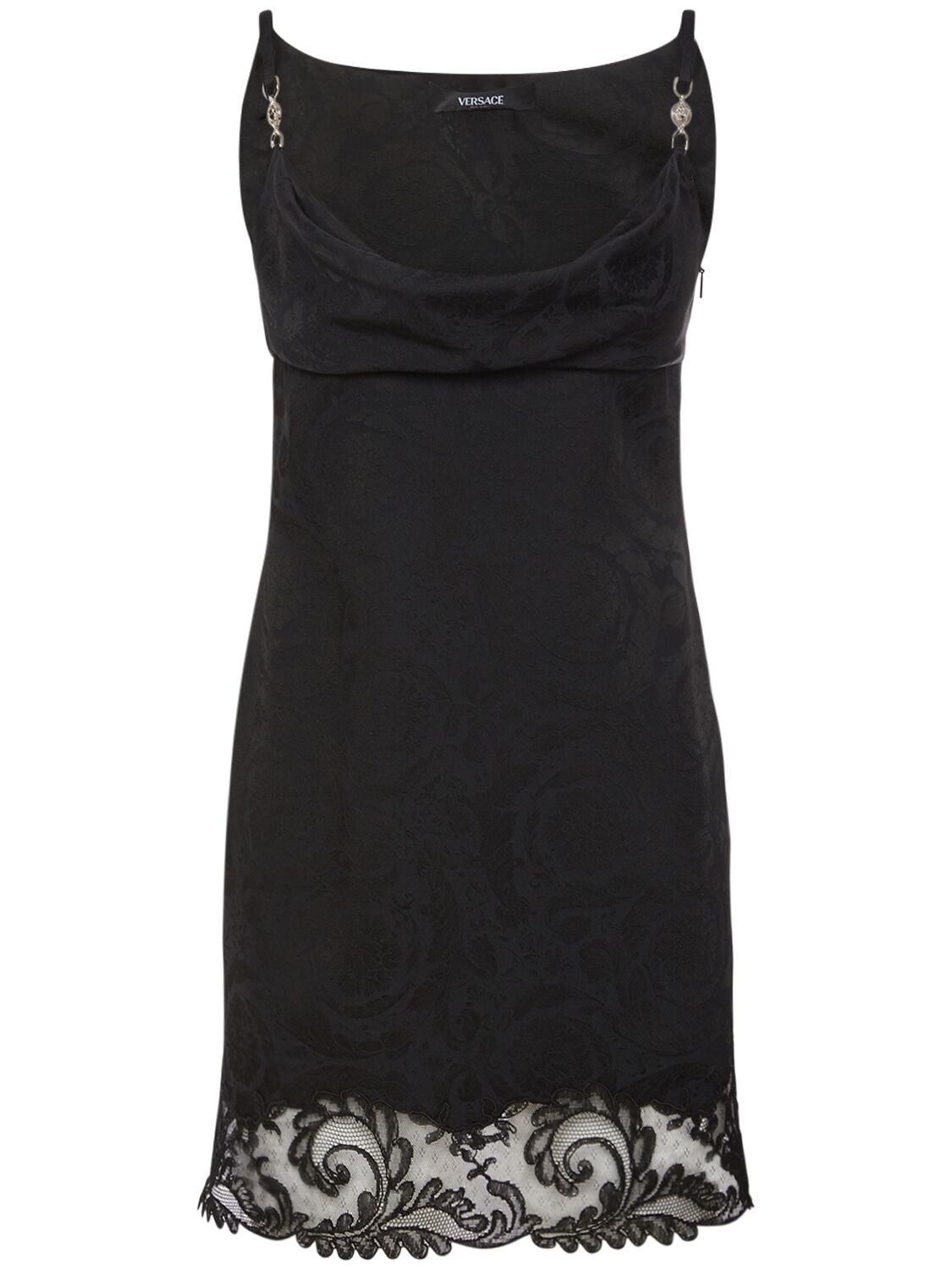 Versace Draped Satin & Lace Mini Dress In Black