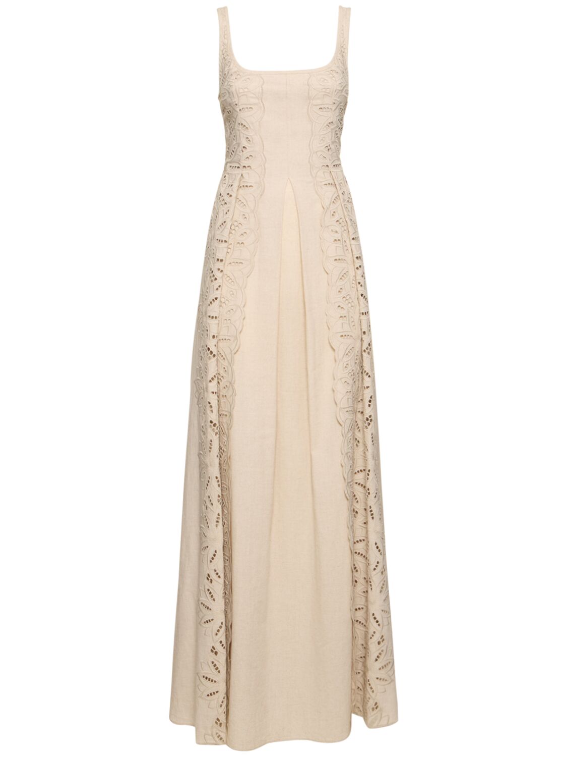 Image of Embroidered Linen Blend Long Dress