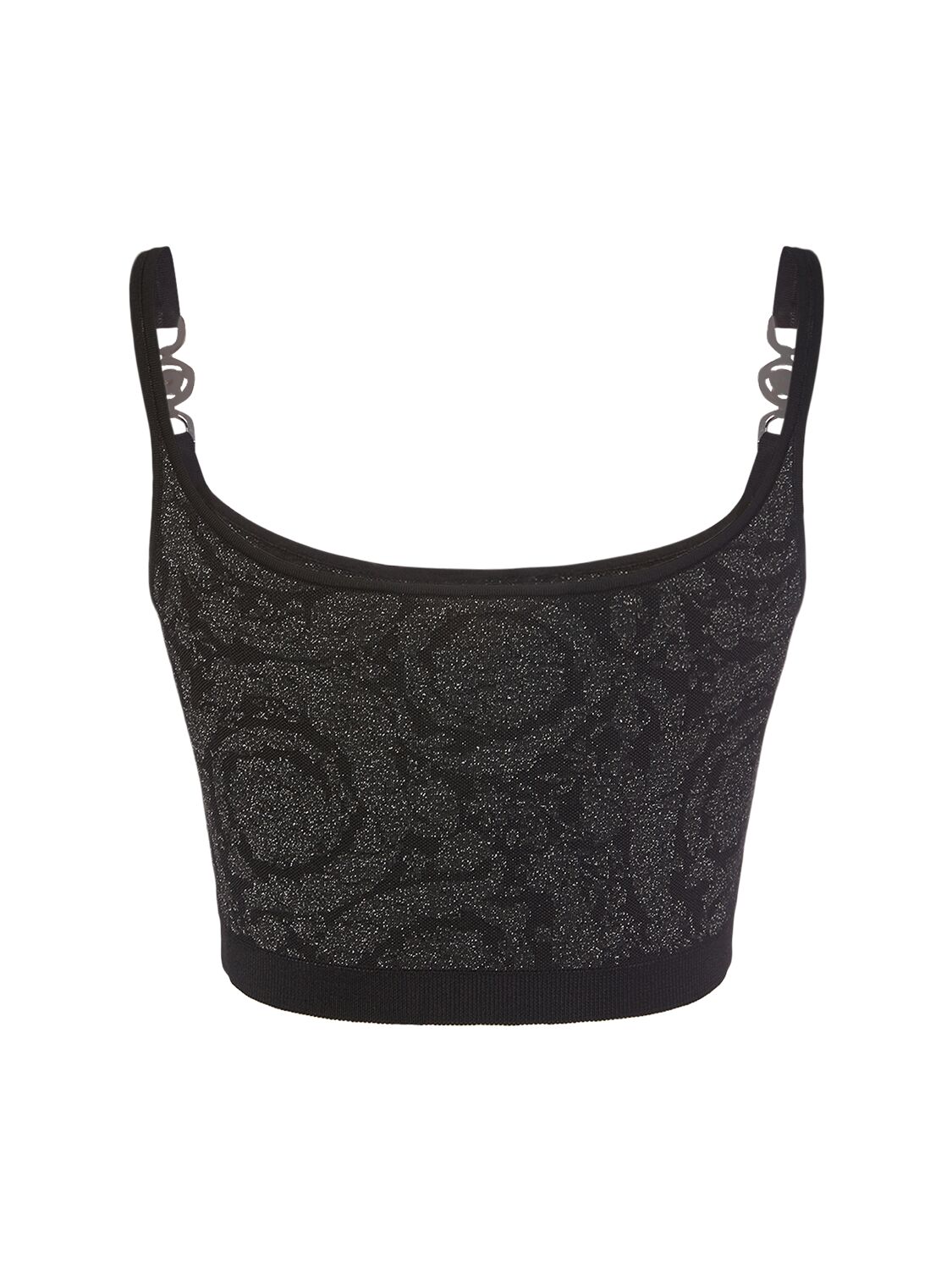 Shop Versace Barocco Embellished Lurex Knit Bra Top In Multi,black