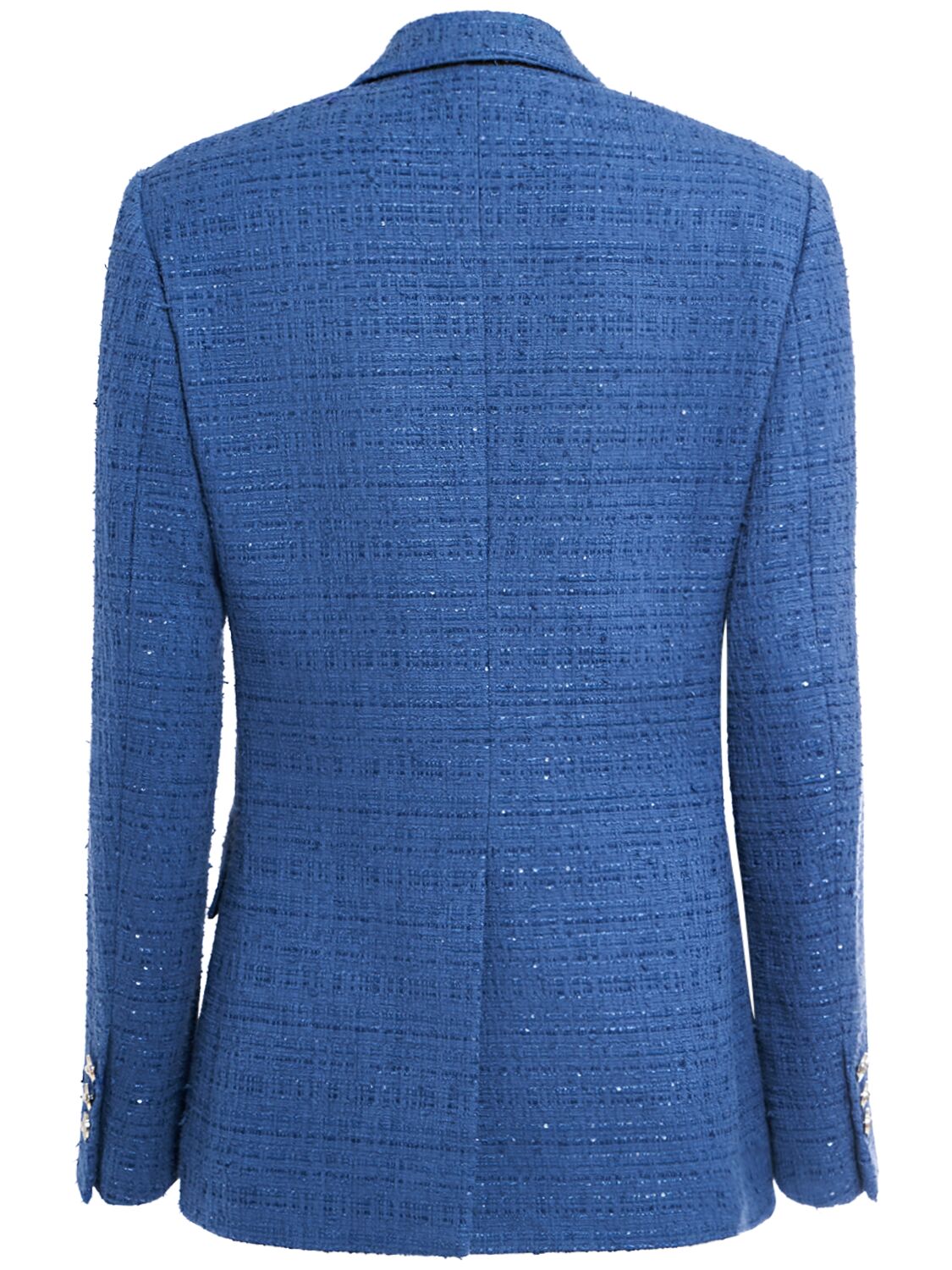 Shop Versace Cotton Blend Tweed Double Breast Blazer In Blue