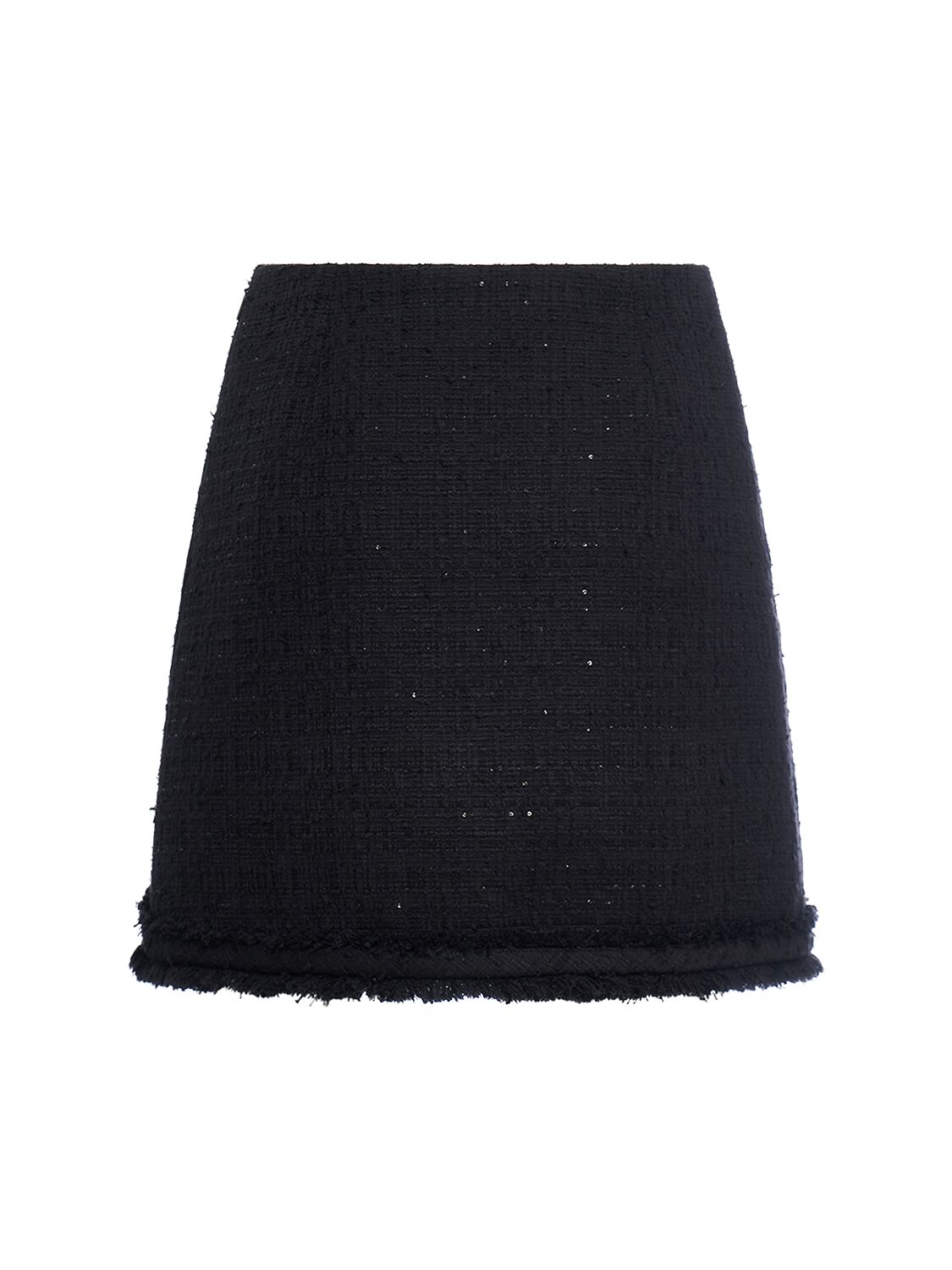 Shop Versace Shiny Cotton Blend Tweed Mini Skirt In Black