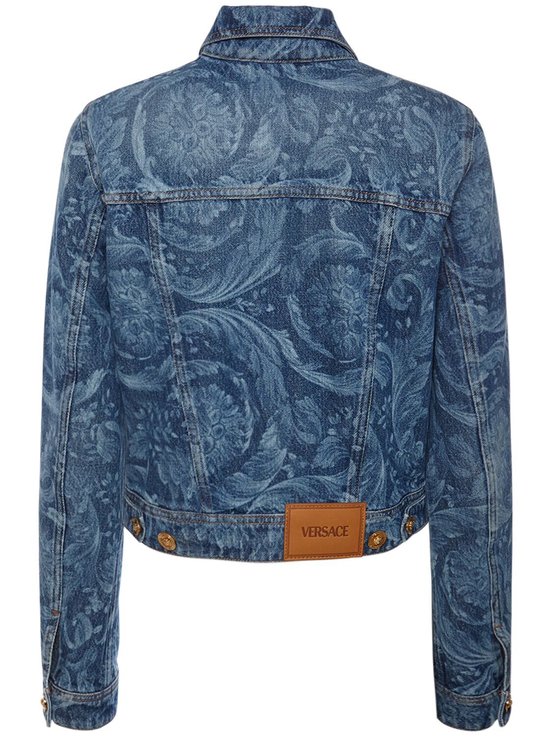 Shop Versace Barocco Printed Denim Jacket In Blue