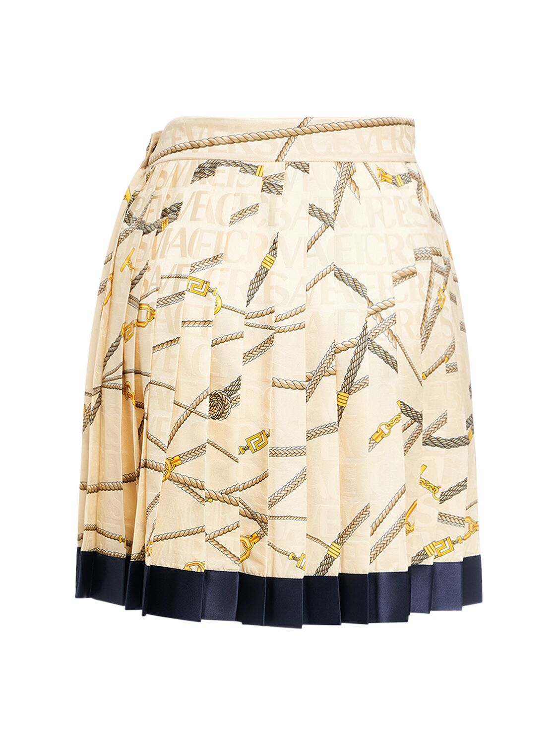 Shop Versace Pleated Printed Silk Blend Mini Skirt In Multi,beige