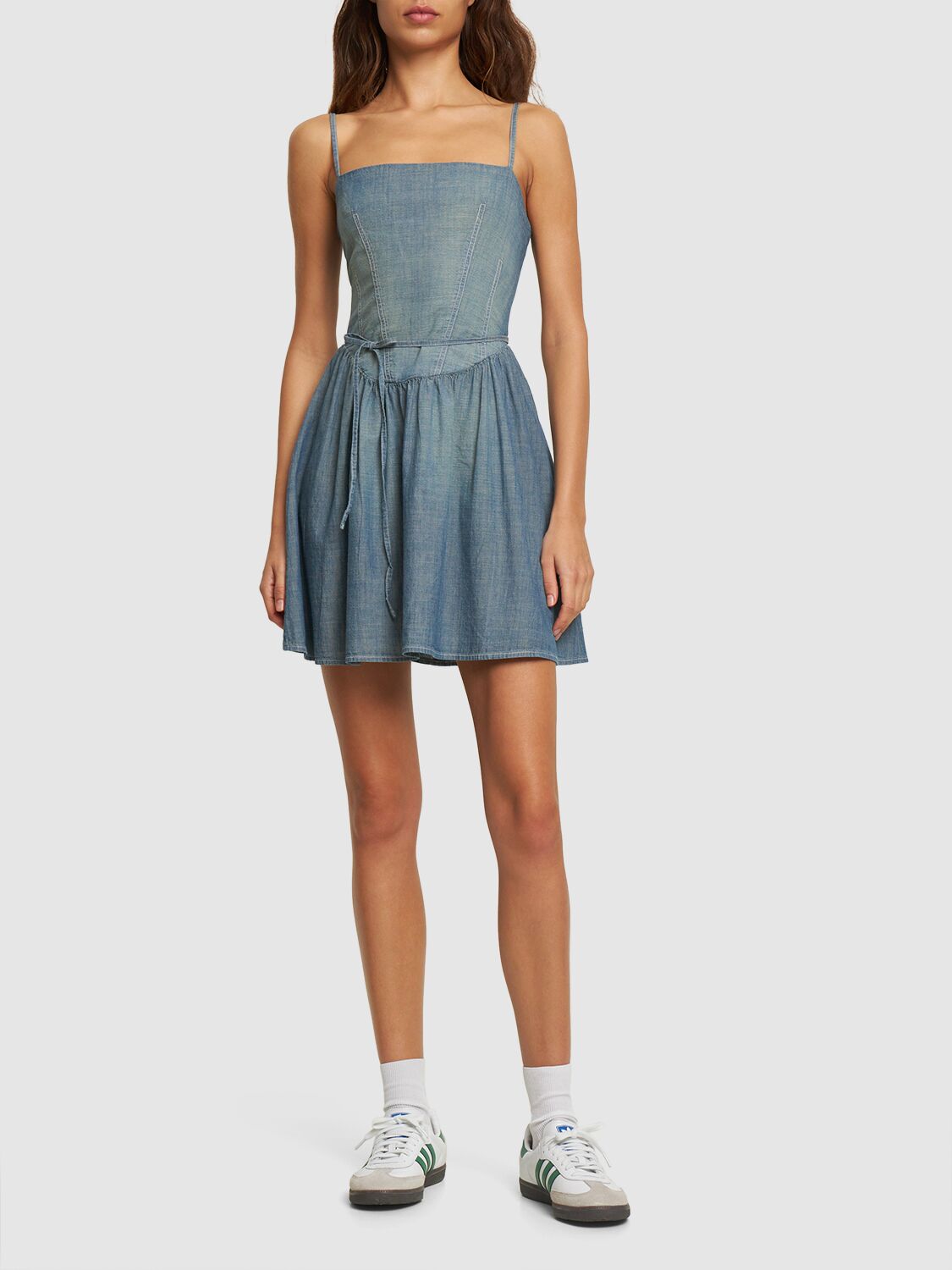 Shop Re/done & Pam Chambray Mini Dress In Blue