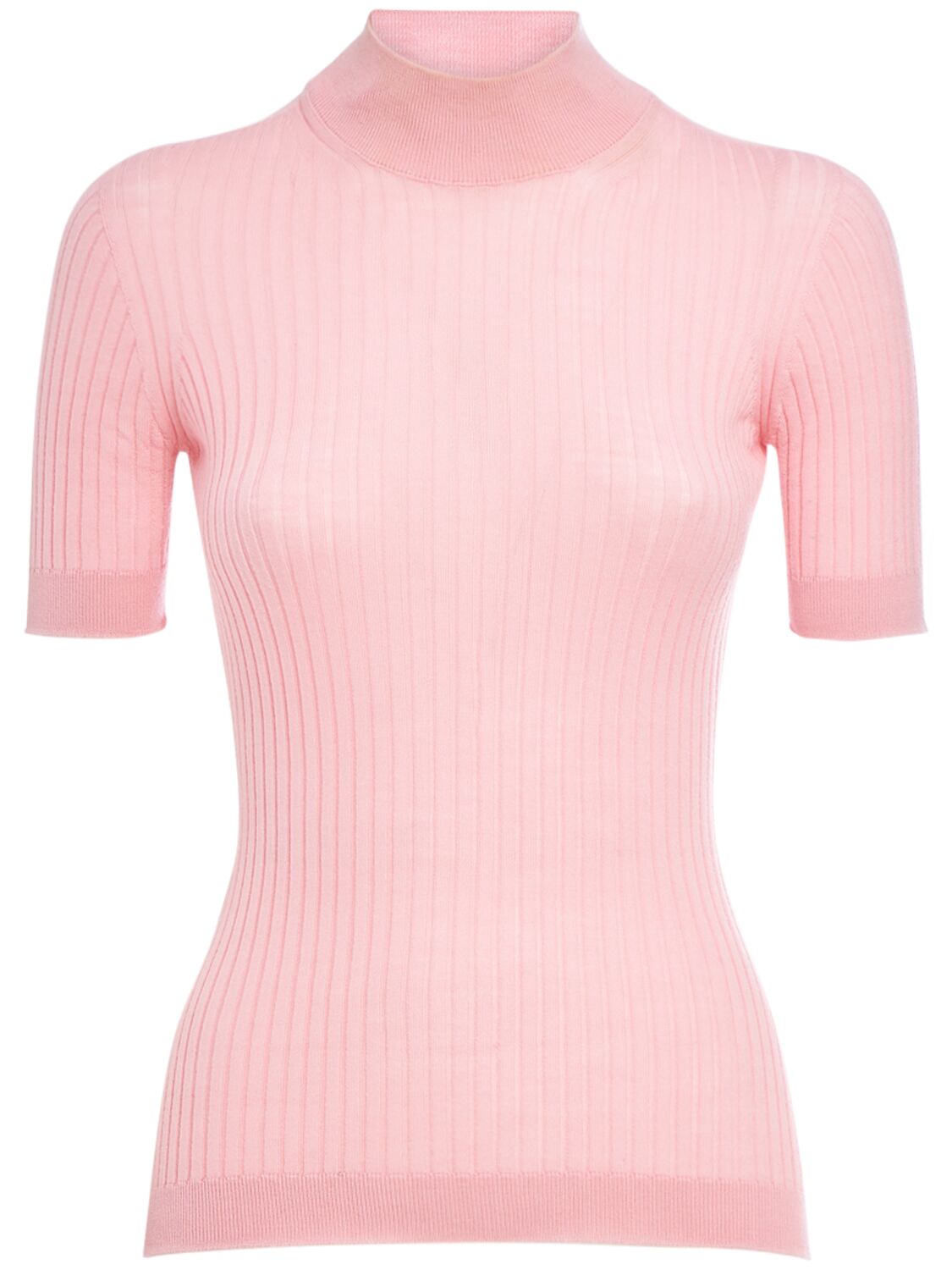 Versace Short Sleeve Rib Knit Sweater In Pink