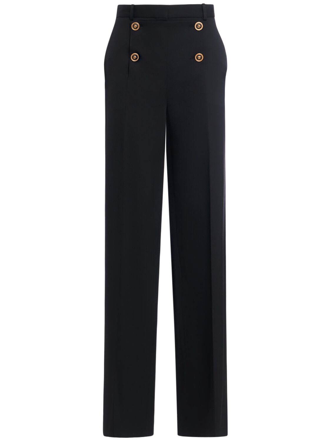 Versace Stretch Wool Straight Trousers In Black
