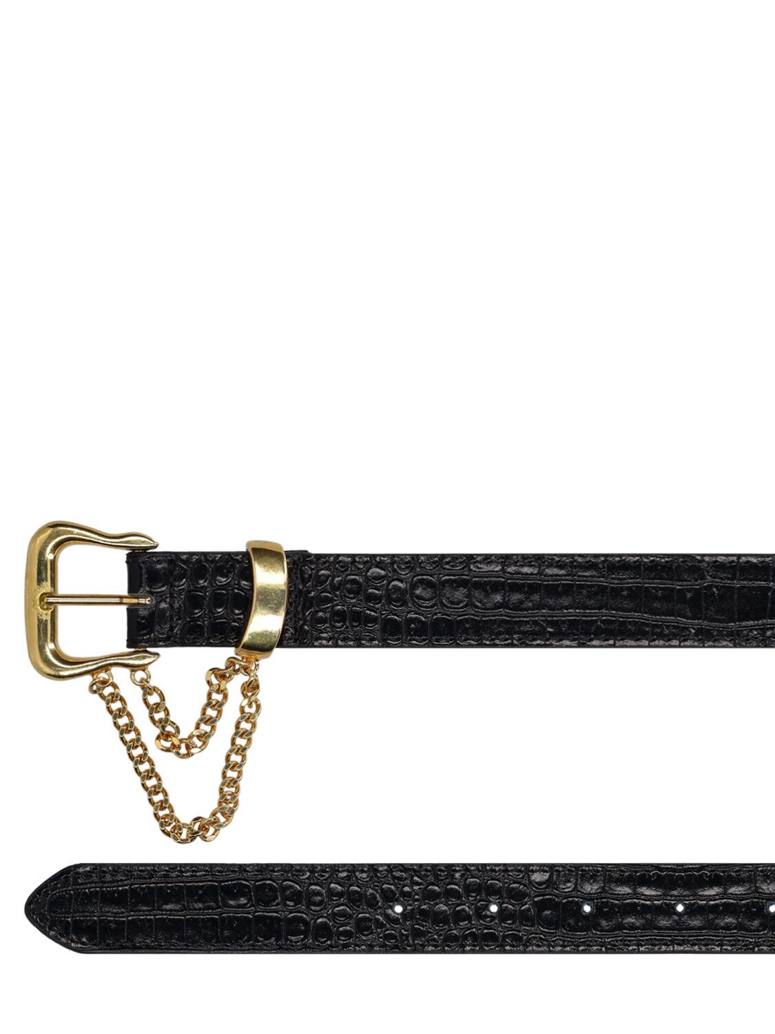 Shop Alessandra Rich Embossed Leather Belt W/ Chain In Black,gold