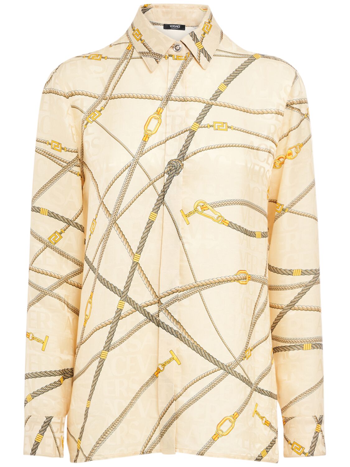 Versace Printed Silk Blend Jacquard Shirt In Multi,beige