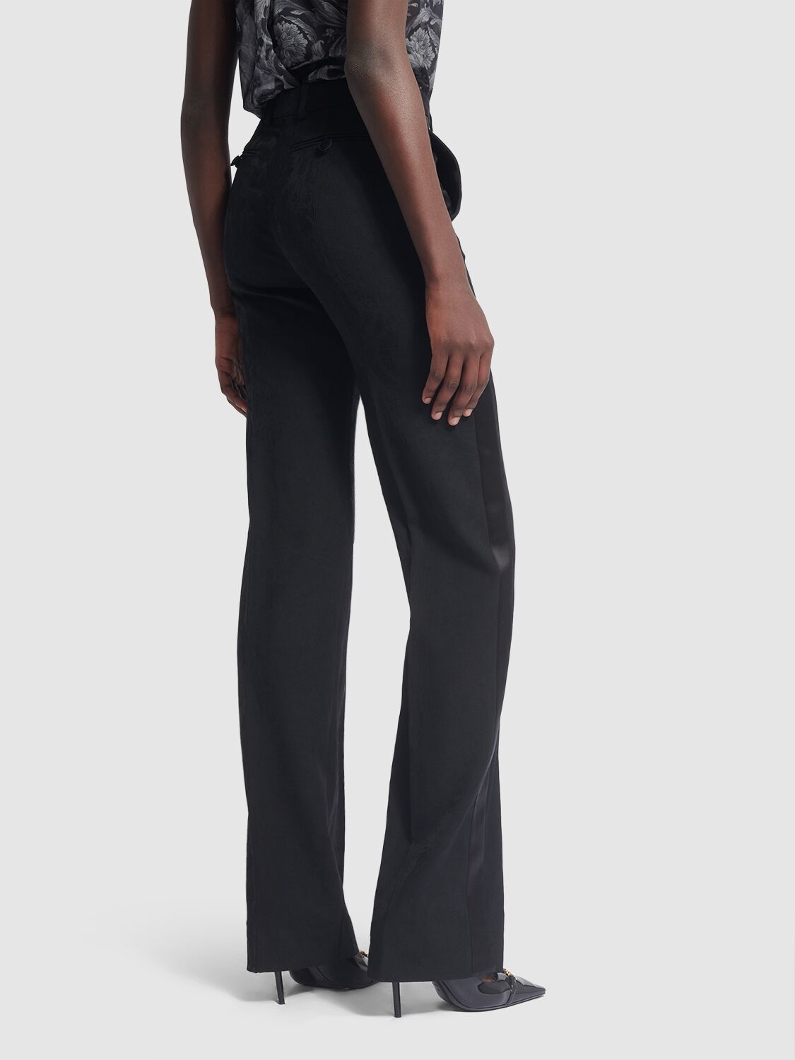 Shop Versace Barocco Tailored Wool Straight Pants In Black