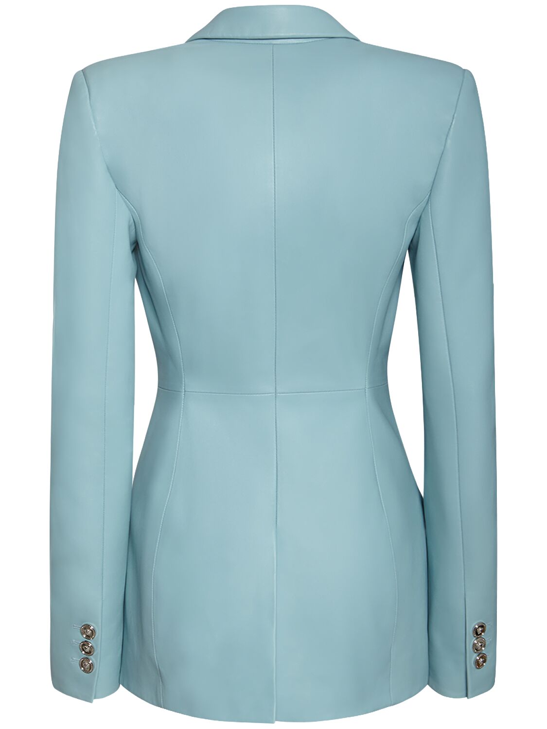 Shop Versace Leather Single Breast Jacket In Light Blue
